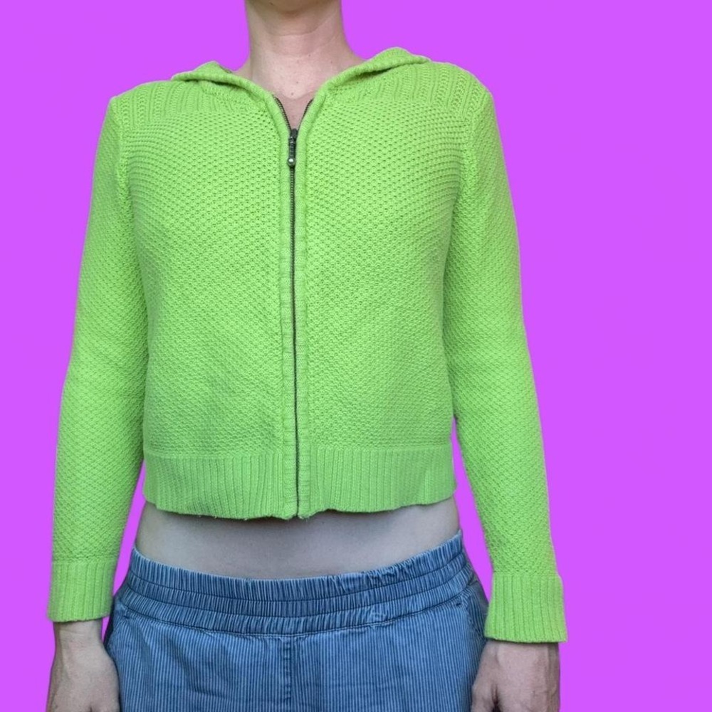 Y2K Lime Green Cropped Zip-up Sweater